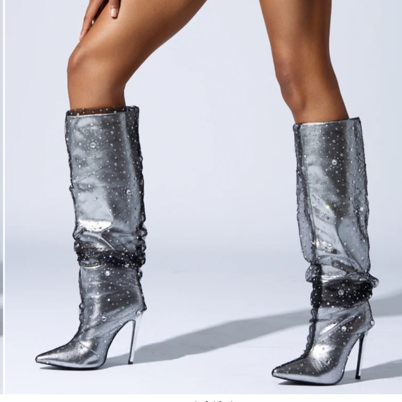 AZALEA WANG DULCIE SILVER EMBELLISHED BOOT - Picture 5 of 8